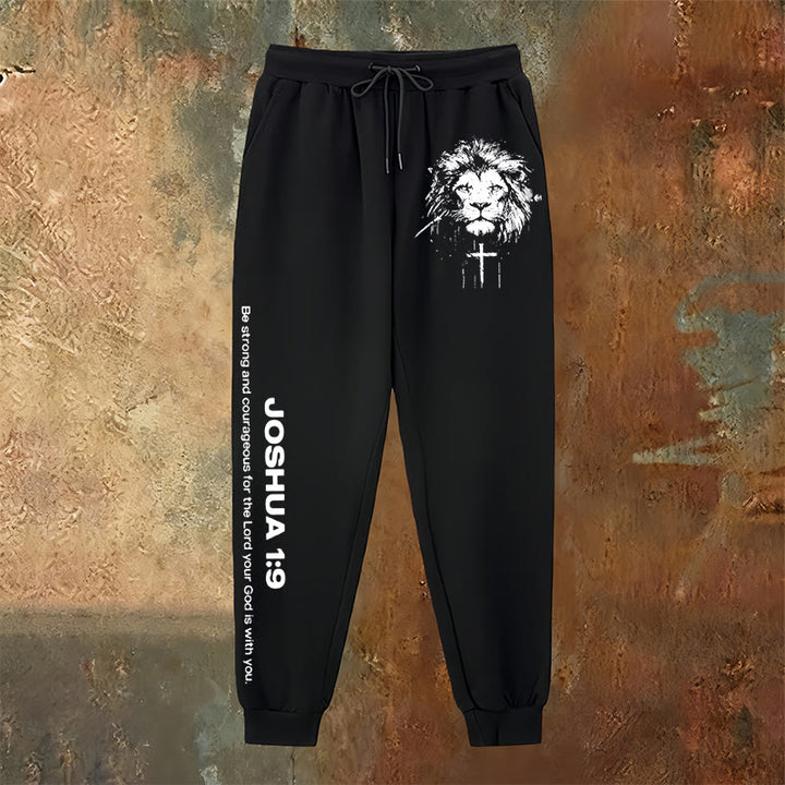 Christianartworkshop Lion of Judah Sweatpants: Joshua 1:9 Verse in Charcoal - image 6
