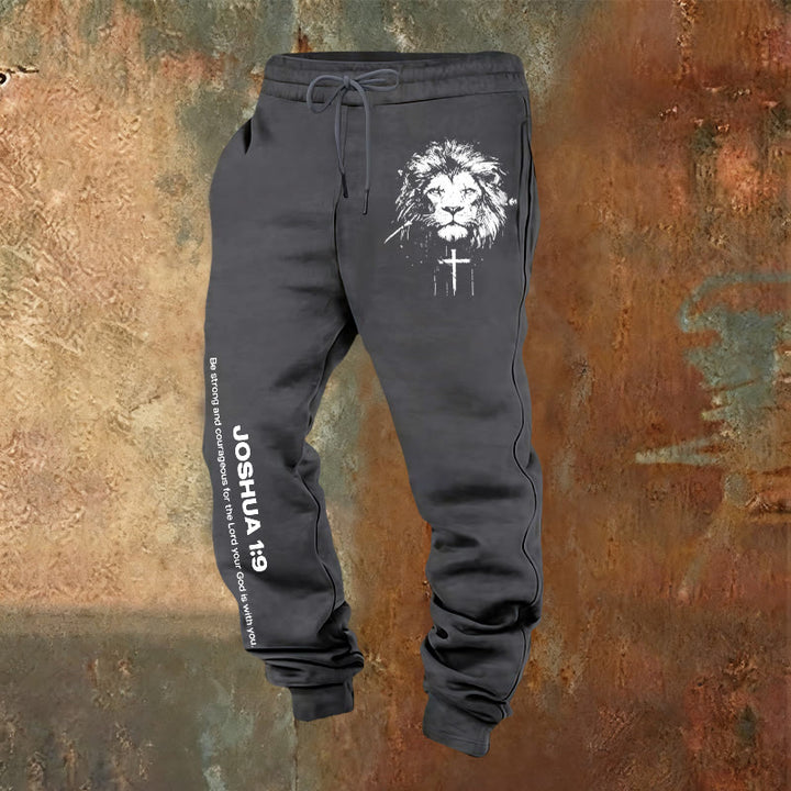 Christianartworkshop Lion of Judah Sweatpants: Joshua 1:9 Verse in Charcoal - Warm Grey - 2XL - image 0
