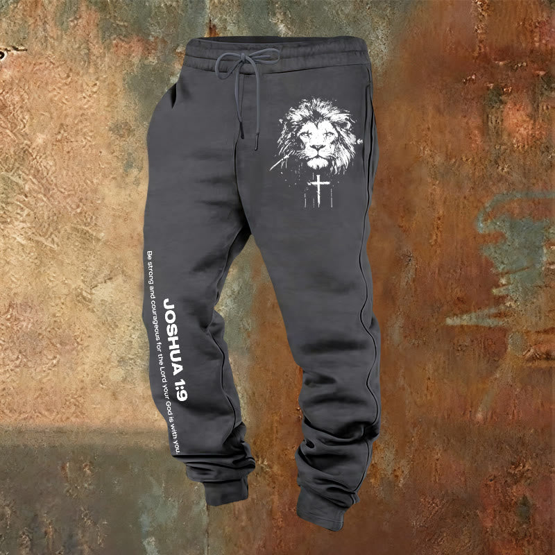 Christianartworkshop Lion of Judah Sweatpants: Joshua 1:9 Verse in Charcoal - Warm Grey - 2XL - image 0
