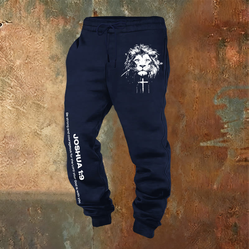 Christianartworkshop Lion of Judah Sweatpants: Joshua 1:9 Verse in Charcoal - Navy Blue - 2XL - image 8
