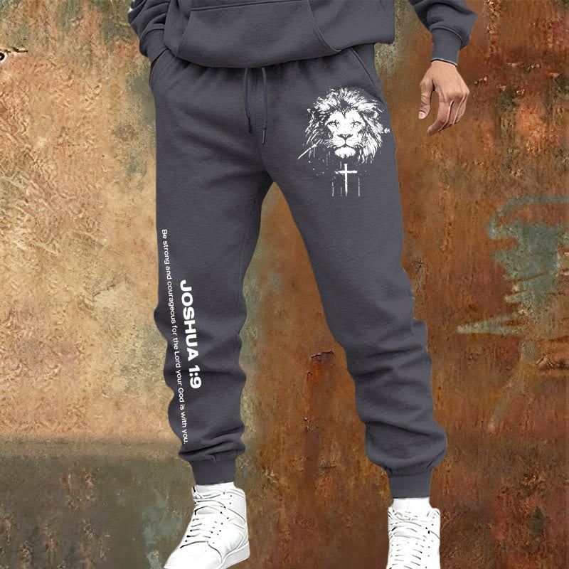 Christianartworkshop Lion of Judah Sweatpants: Joshua 1:9 Verse in Charcoal - image 1