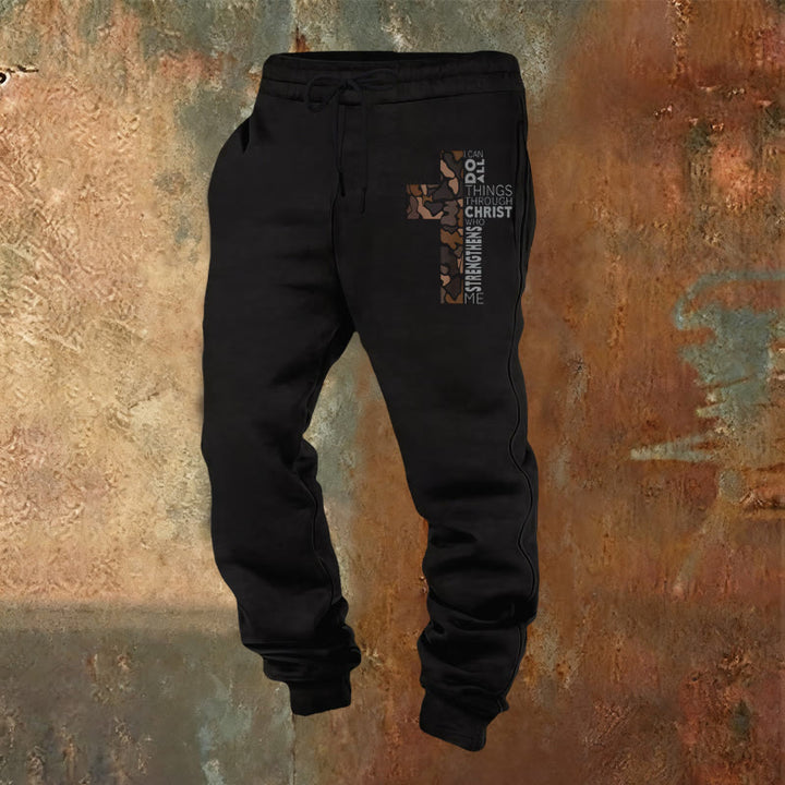Christianartworkshop Disciple Edition Philippians 4:13 Strength Camo Cross Sweatpants - Black - 2XL - image 4