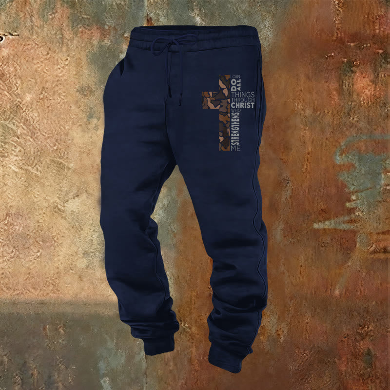 Christianartworkshop Disciple Edition Philippians 4:13 Strength Camo Cross Sweatpants - Navy Blue - 2XL - image 8