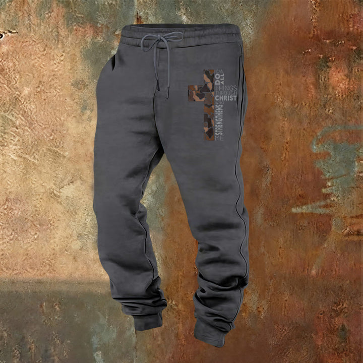 Christianartworkshop Disciple Edition Philippians 4:13 Strength Camo Cross Sweatpants - Warm Grey - 2XL - image 12
