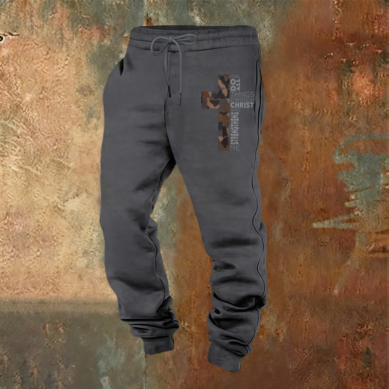 Christianartworkshop Disciple Edition Philippians 4:13 Strength Camo Cross Sweatpants - Warm Grey - 2XL - image 12