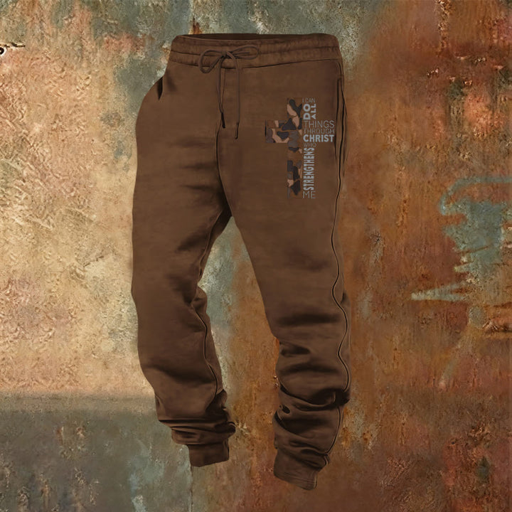 Christianartworkshop Disciple Edition Philippians 4:13 Strength Camo Cross Sweatpants - Brown - 2XL - image 16