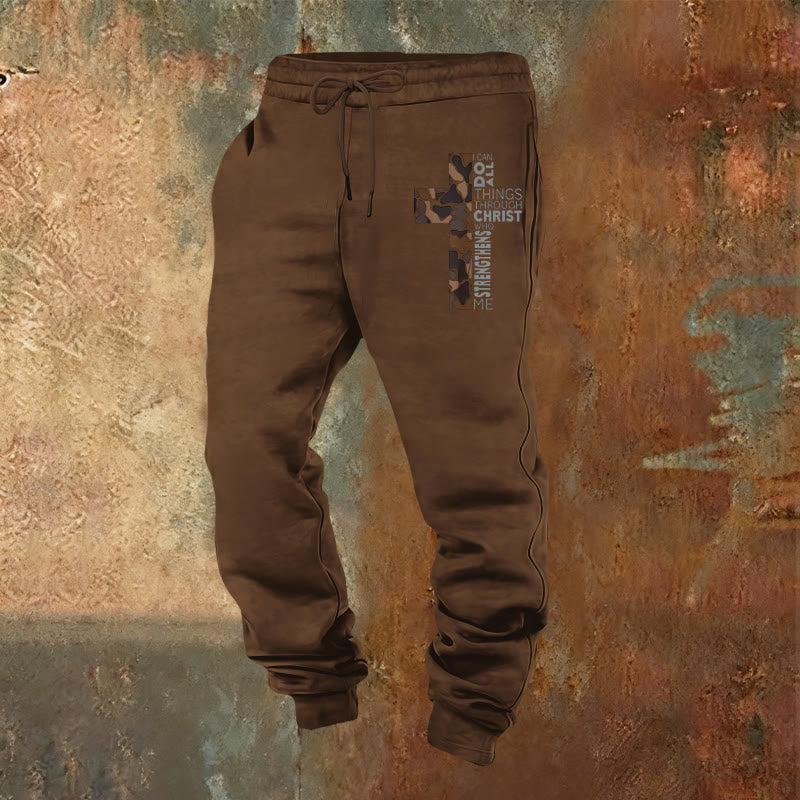 Christianartworkshop Disciple Edition Philippians 4:13 Strength Camo Cross Sweatpants - Brown - 2XL - image 16