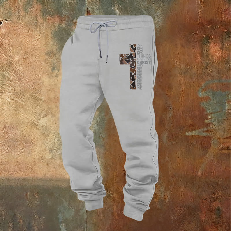 Christianartworkshop Disciple Edition Philippians 4:13 Strength Camo Cross Sweatpants - Light Grey - 2XL - image 0