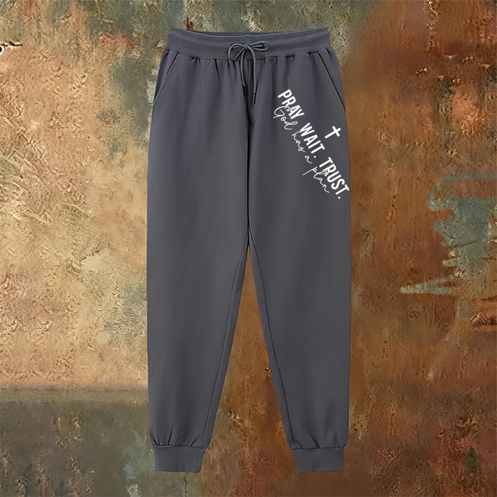 Christianartworkshop Pray Wait Trust Statement Sweatpants: Side-Hip Faith Mantra - image 14