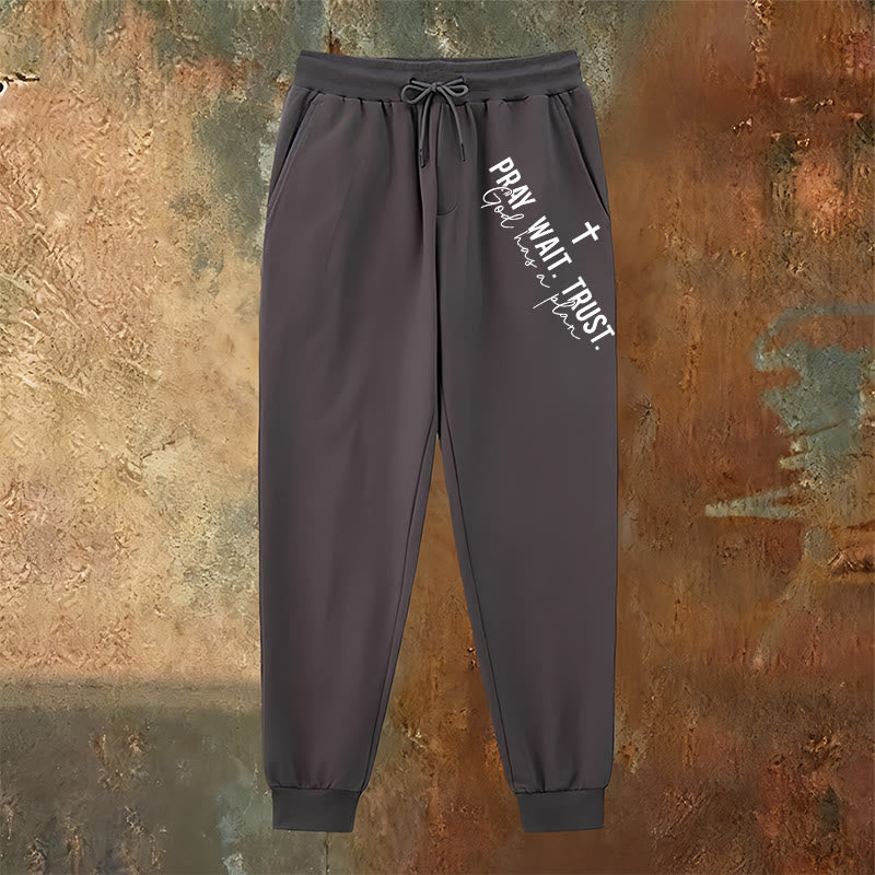 Christianartworkshop Pray Wait Trust Statement Sweatpants: Side-Hip Faith Mantra - image 23