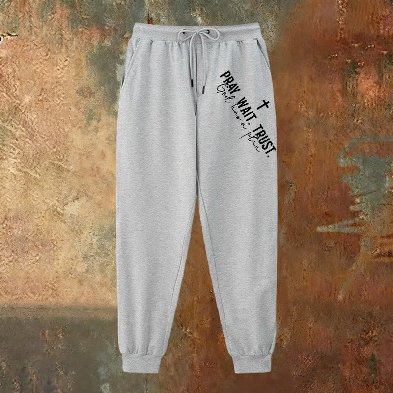 Christianartworkshop Pray Wait Trust Statement Sweatpants: Side-Hip Faith Mantra - image 10