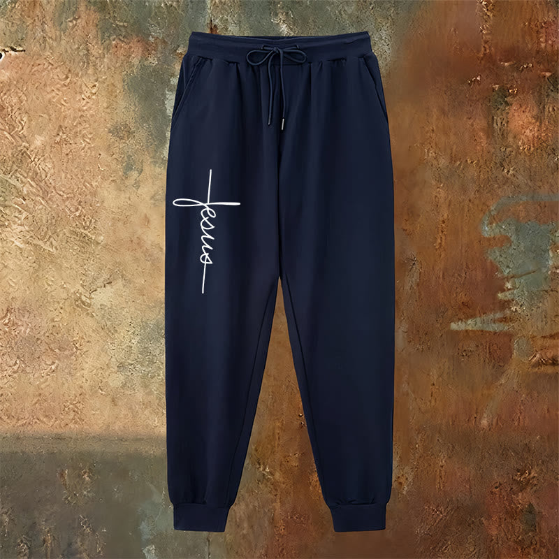Christianartworkshop Minimal Jesus Cross Script Sweatpants: Every Step with Jesus - image 10