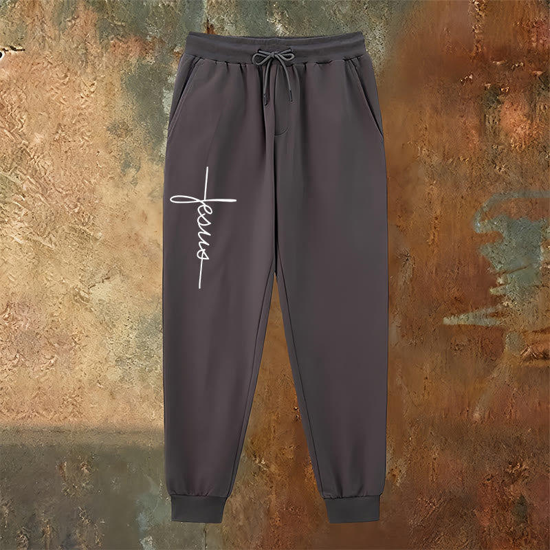 Christianartworkshop Minimal Jesus Cross Script Sweatpants: Every Step with Jesus - image 2