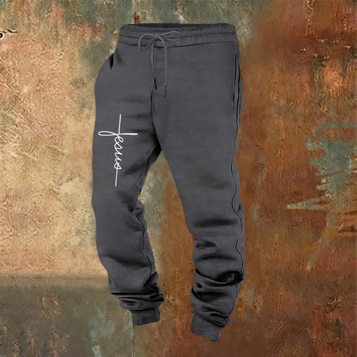 Christianartworkshop Minimal Jesus Cross Script Sweatpants: Every Step with Jesus - Warm Grey - 2XL - image 17