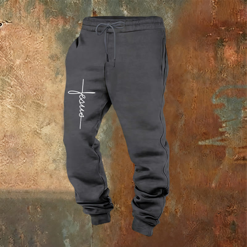 Christianartworkshop Minimal Jesus Cross Script Sweatpants: Every Step with Jesus - Warm Grey - 2XL - image 16