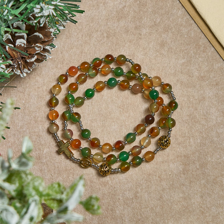 Christianartworkshop Christmas Malachite Multi-Layer Rosary Bracelet with Cross & Medal - image 3