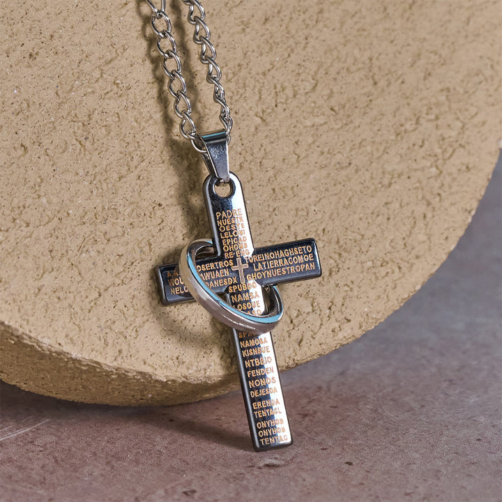 Christianartworkshop Lord's Prayer with Interlocking Ring Cross Pendant Necklace: Bold Style Sacred Meaning - Silver - image 0