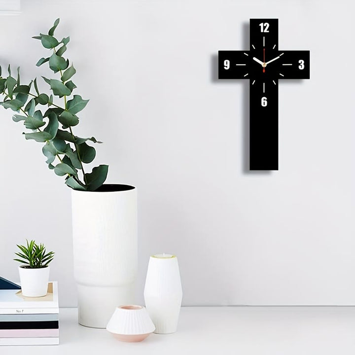 Christianartworkshop Minimalist Silent Cross Wall Clock in Red, White & Black for Peaceful Spaces - image 3