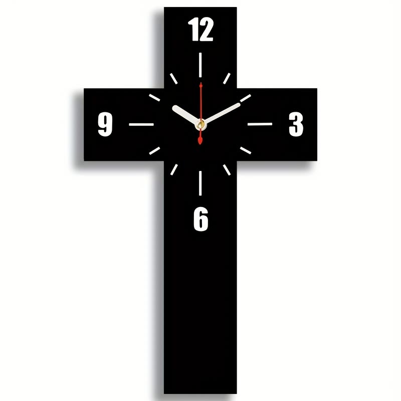 Christianartworkshop Minimalist Silent Cross Wall Clock in Red, White & Black for Peaceful Spaces - Black - image 0