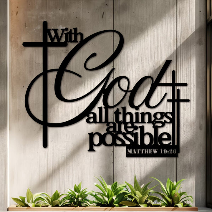 Christianartworkshop Matthew 19:26 Cross Design Metal Wall Decor: Faith That Strengthens - image 2