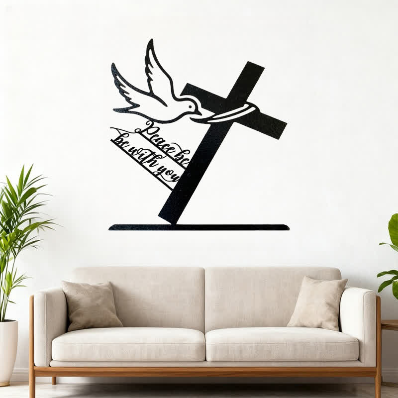 Christianartworkshop Peaceful Blessings Cross and Dove Metal Wall Decor: Be Strong and Courageous - image 1