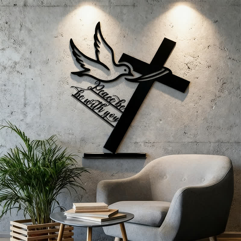 Christianartworkshop Peaceful Blessings Cross and Dove Metal Wall Decor: Be Strong and Courageous - image 4