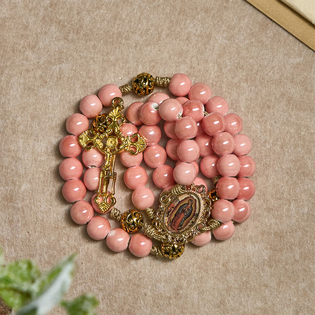 Christianartworkshop Mary's Light Pink Ceramic Rosary: Celebrate Christmas with Grace and Hope - image 2