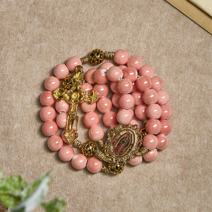 Christianartworkshop Mary's Light Pink Ceramic Rosary: Celebrate Christmas with Grace and Hope - image 2