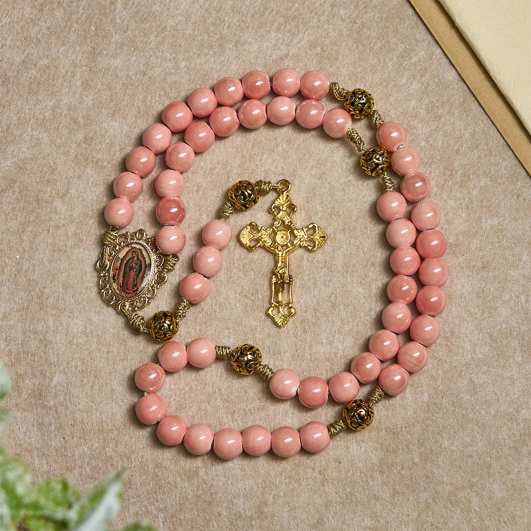 Christianartworkshop Mary's Light Pink Ceramic Rosary: Celebrate Christmas with Grace and Hope - image 3