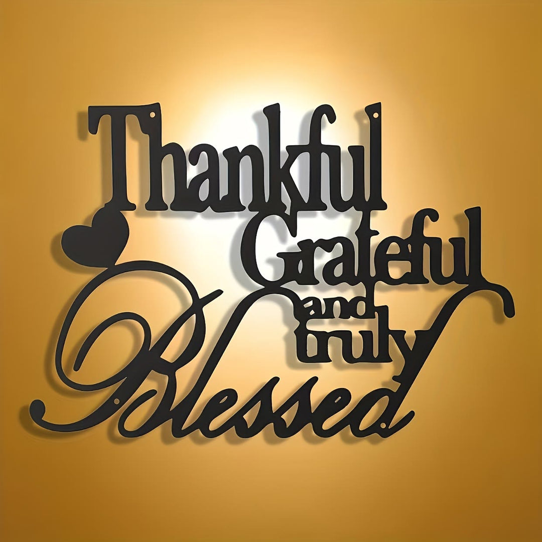 Christianartworkshop Blessing Affirmation Metal Wall Decor: Thankful Grateful Blessed for Daily Joy - 15.75''*10.85''/40*27.55cm - image 0
