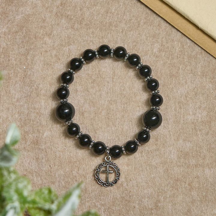 Christianartworkshop Spiritual Armor Black Obsidian Bracelet with Cross Charm: Pray without Fear - image 3