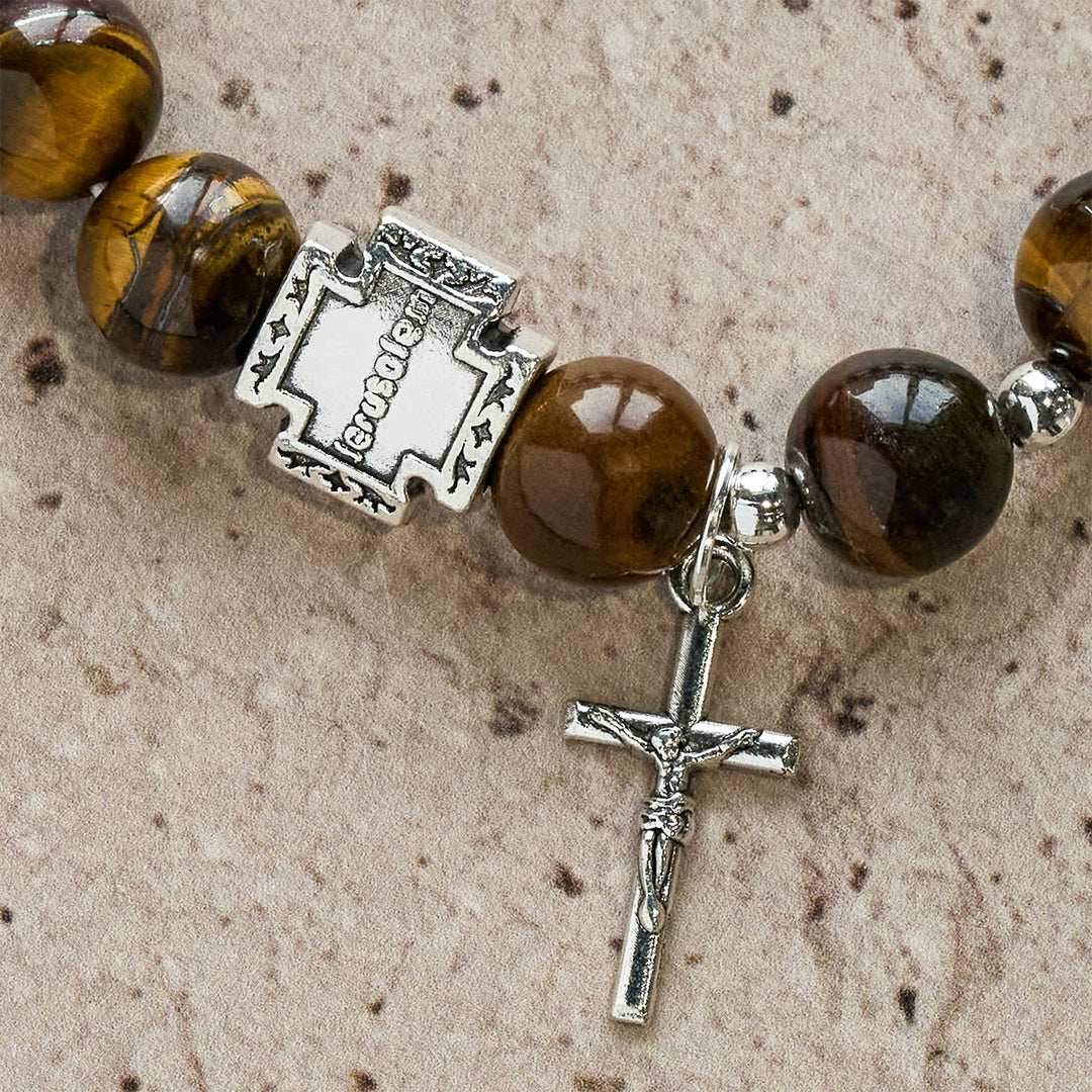 Christianartworkshop Courage in Christ Tiger Eye Stone Bracelet with Cross Charm: Pray without Fear - image 3