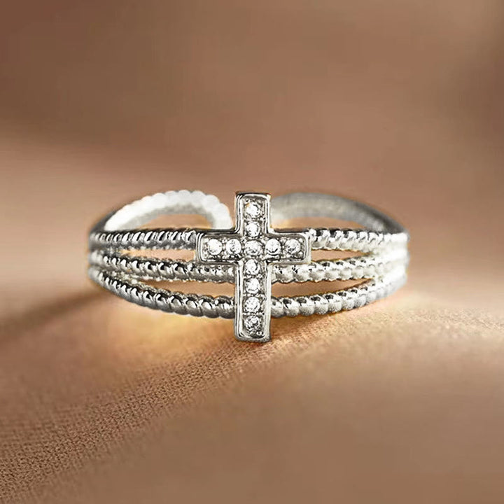 Christianartworkshop Sparkling Cross Ring: Zircon - Studded Design for Faith - Driven Gifting - Silver(Suitable for AU Size L1/2 - AU Size T1/2) - image 4