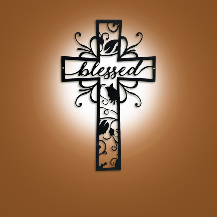 Christianartworkshop Blessed Cross Metal Wall Decor: Floral Motif for Blessing-Filled Homes - 9.88''*15.75''/25.1*40cm - image 0