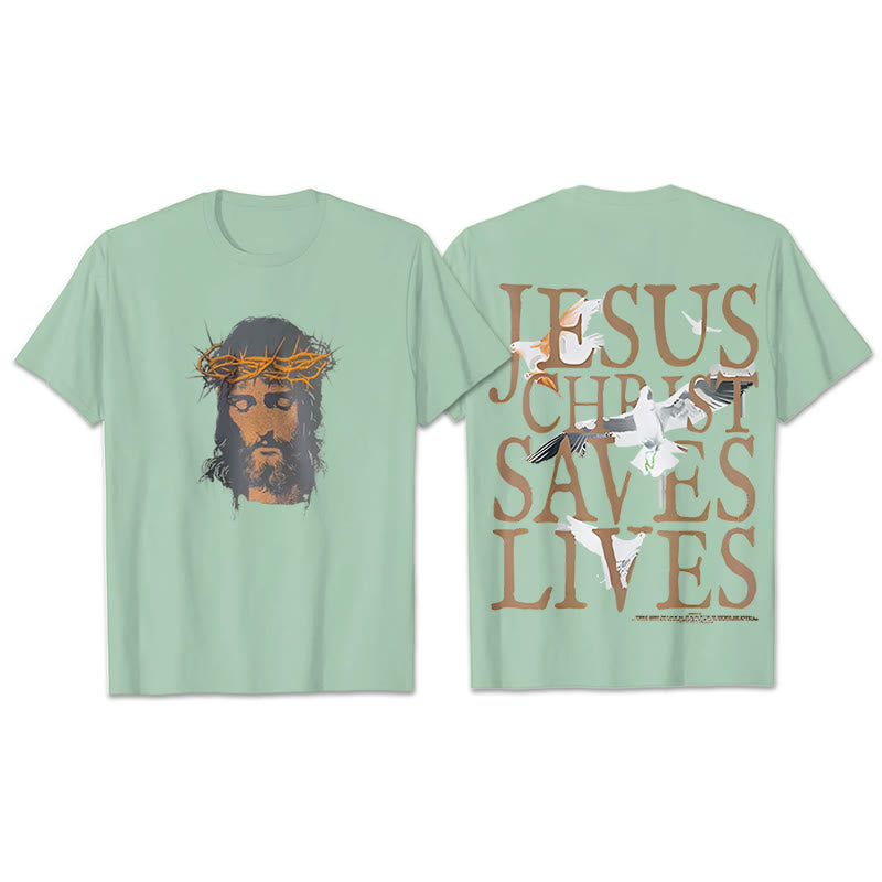 Christianartworkshop Jesus Face and Crown of Thorns Graphic T-Shirt - Grass Green - 2XL - image 21