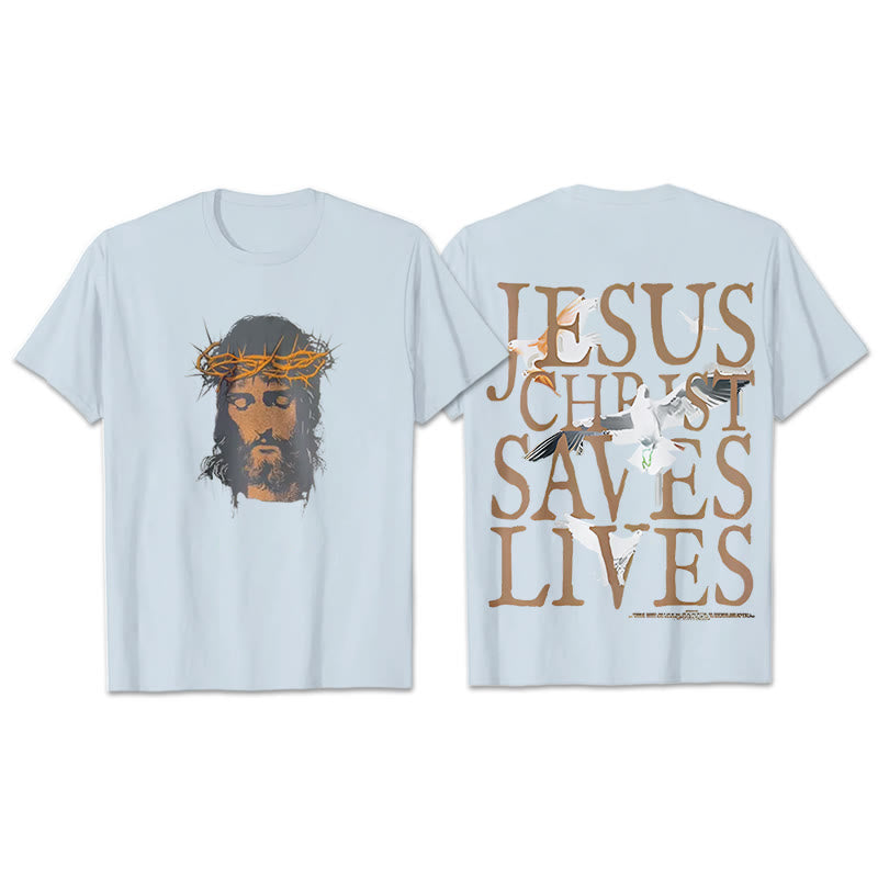 Christianartworkshop Jesus Face and Crown of Thorns Graphic T-Shirt - Blue - 2XL - image 12
