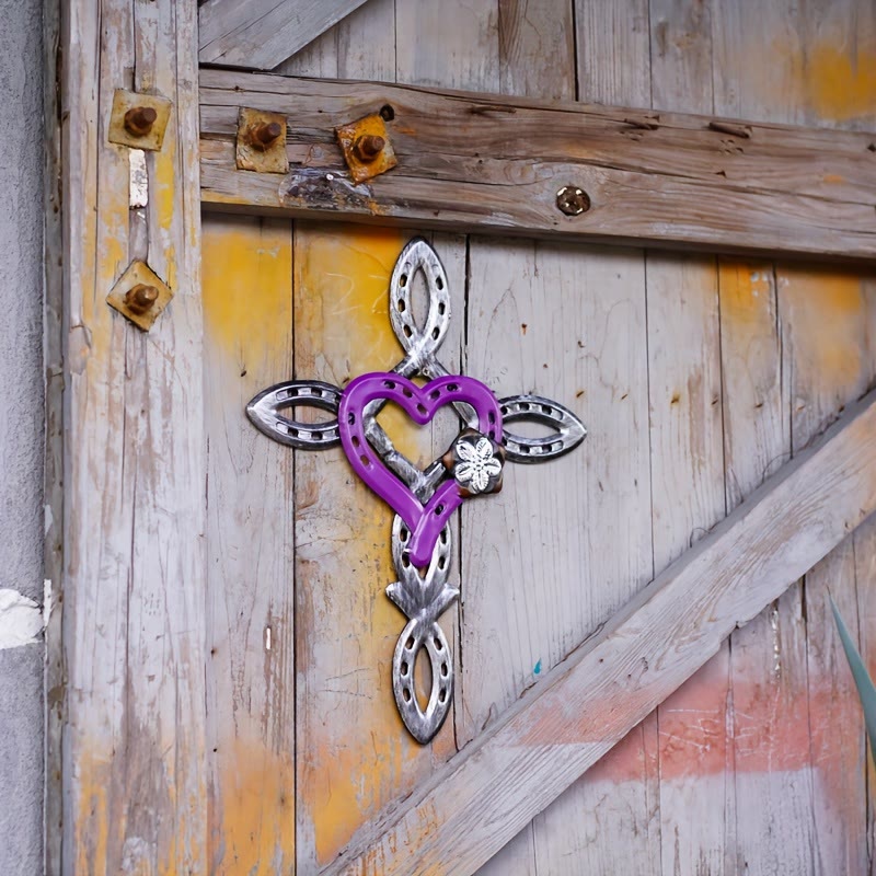 Christianartworkshop Horseshoe Cross with Heart Wall Decor: Love & Faith for Spiritual Spaces - Purple - image 0