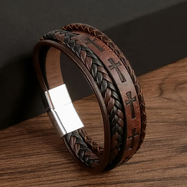 Christianartworkshop Braided Leather Cross Bracelet: Rugged Faith Statement for Daily Devotion - Brown - image 0