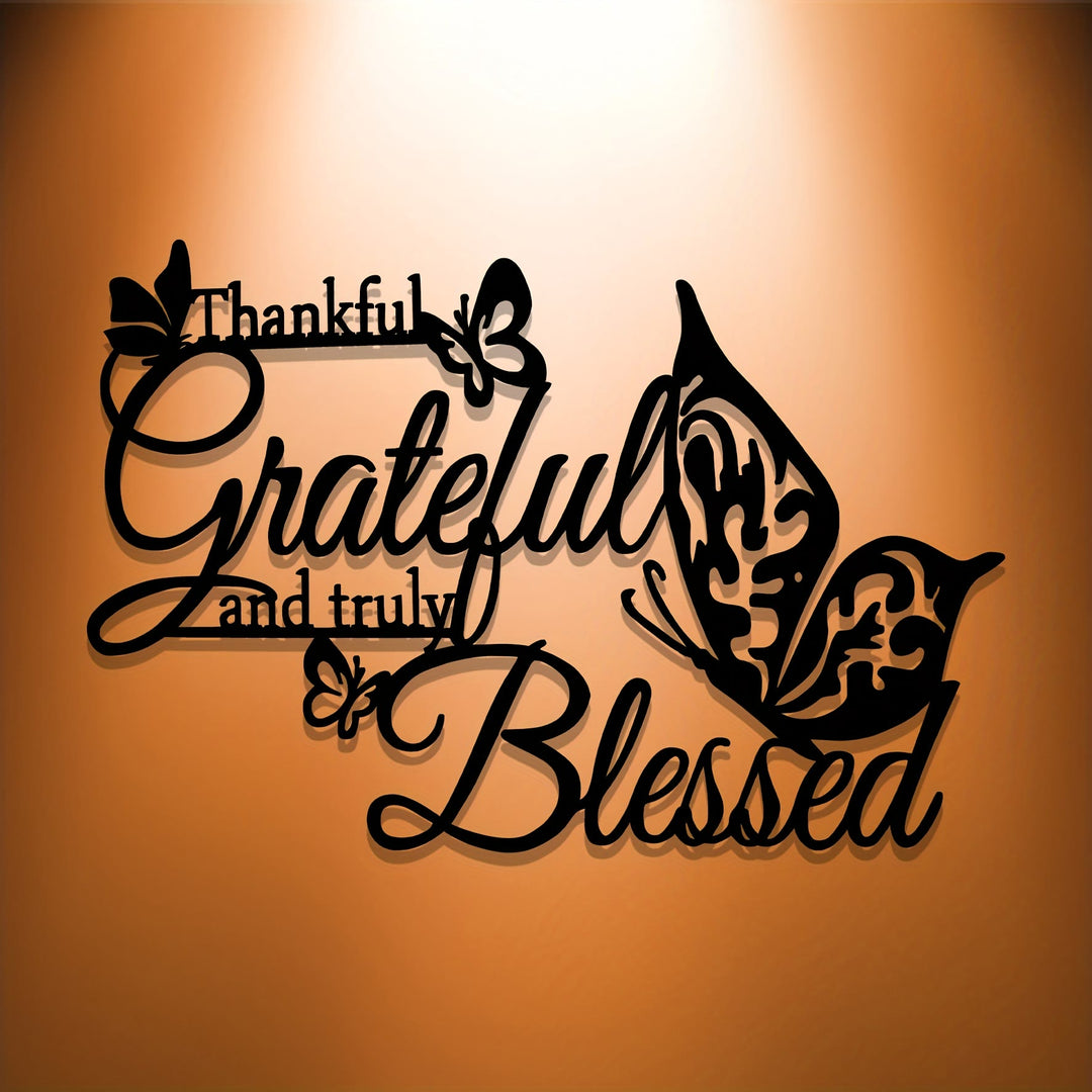 Christianartworkshop Grateful Blessed Butterfly Metal Wall Decor: Thankful Faith Accent for Home - Black - 7.87''*11.81''/20*30cm - image 0