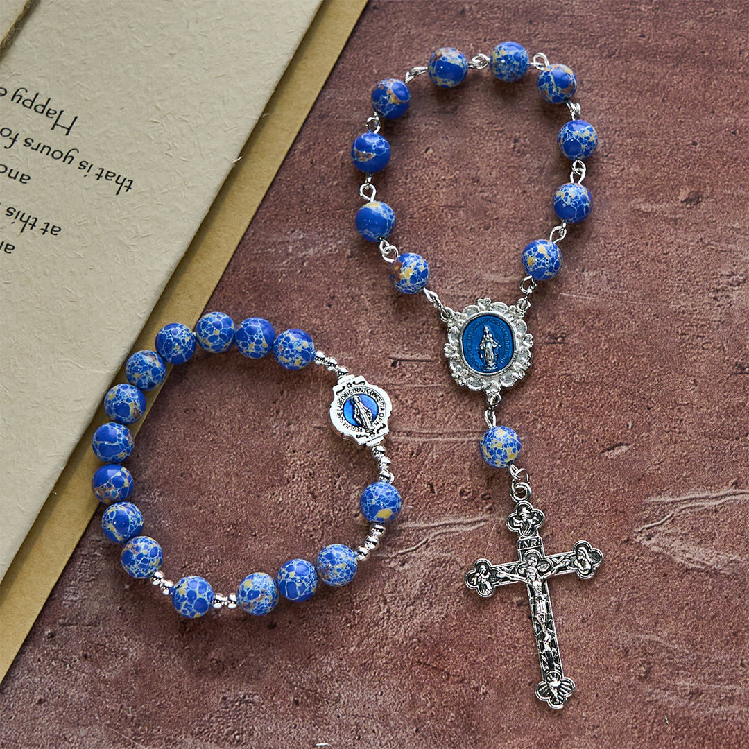 Christianartworkshop Royal Blue-Tone Stone Beads One Decade Rosary, Bracelet: Grace Guided by Mary's Hand - image 6