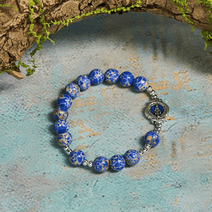 Christianartworkshop Royal Blue-Tone Stone Beads One Decade Rosary, Bracelet: Grace Guided by Mary's Hand - Bracelet - image 4
