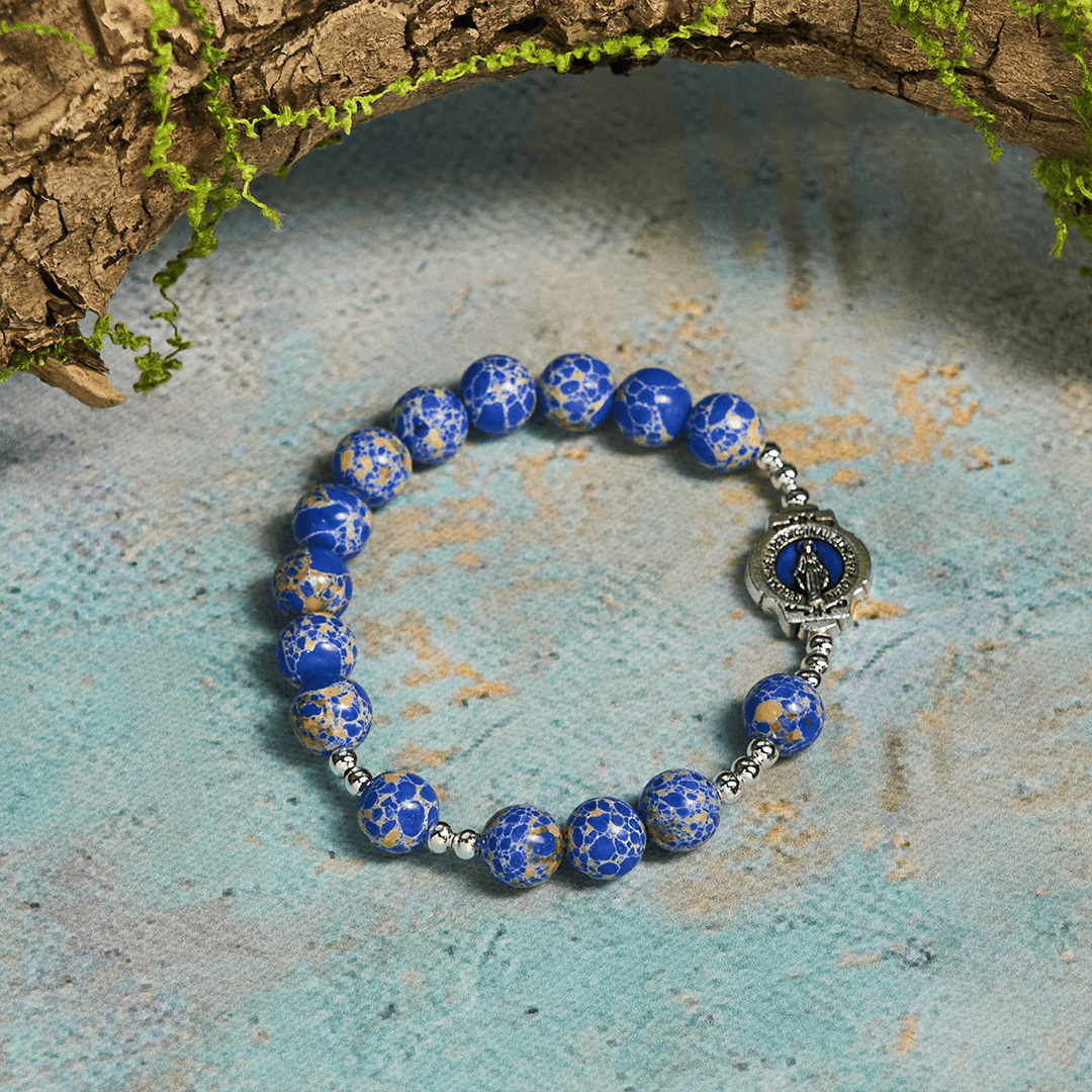 Christianartworkshop Blue Imperial Stone Marian Bracelet: A Token of Prayer and Peace - Wrist Circumference: 5.12"-6.3"/13-16cm - image 0
