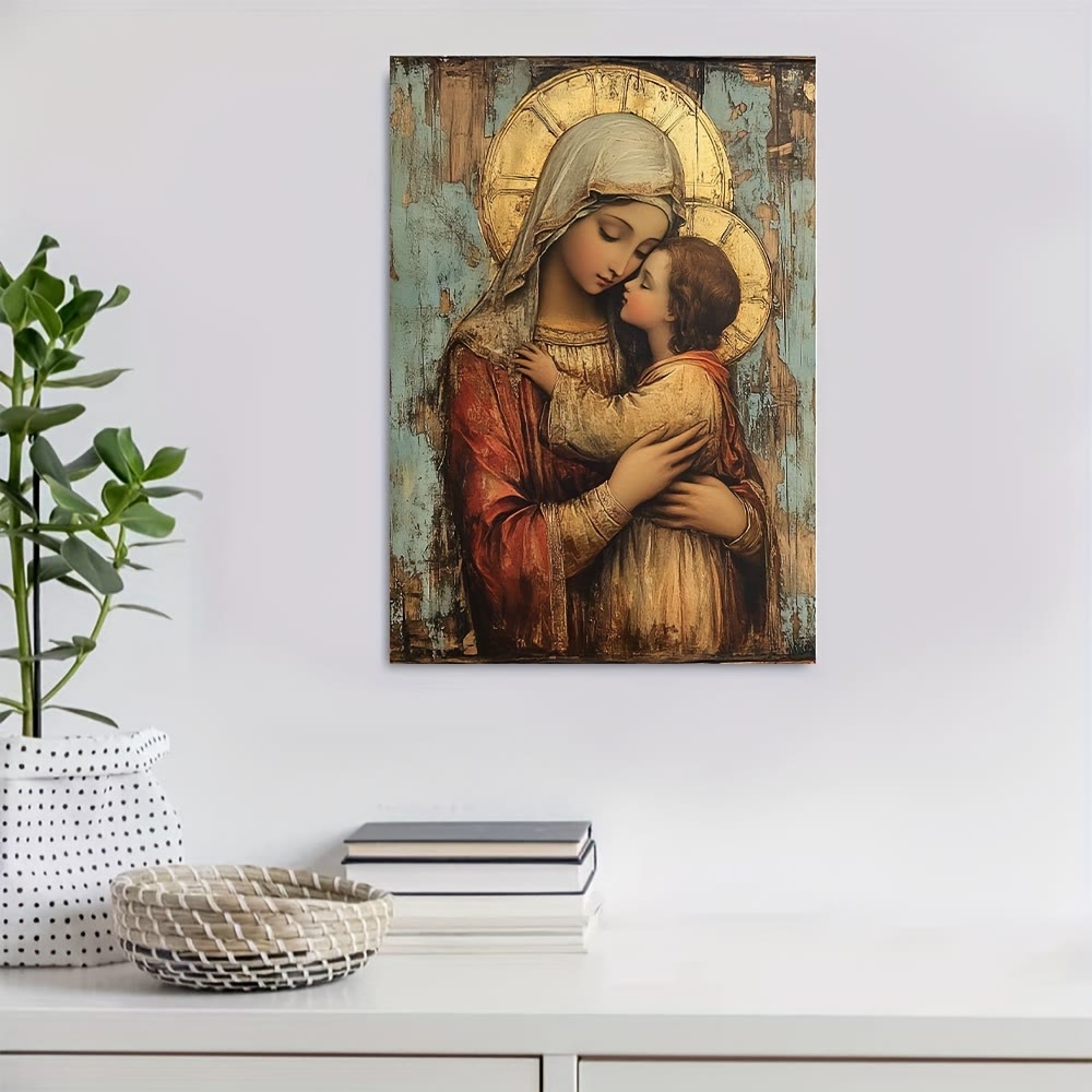 Christianartworkshop Christian Artwork Tender Madonna and Child Art Prints: Devotional Warmth for Faith-Filled Nooks - Framed Canvas Painting - 11.81''*15.75''0.71"/30*40*1.8cm - image 0