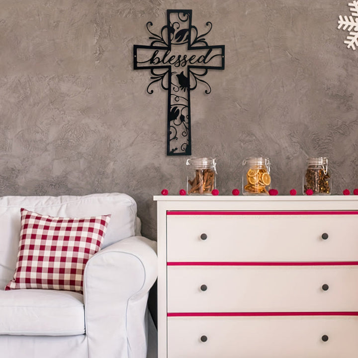 Christianartworkshop Blessed Cross Metal Wall Decor: Floral Motif for Blessing-Filled Homes - image 2