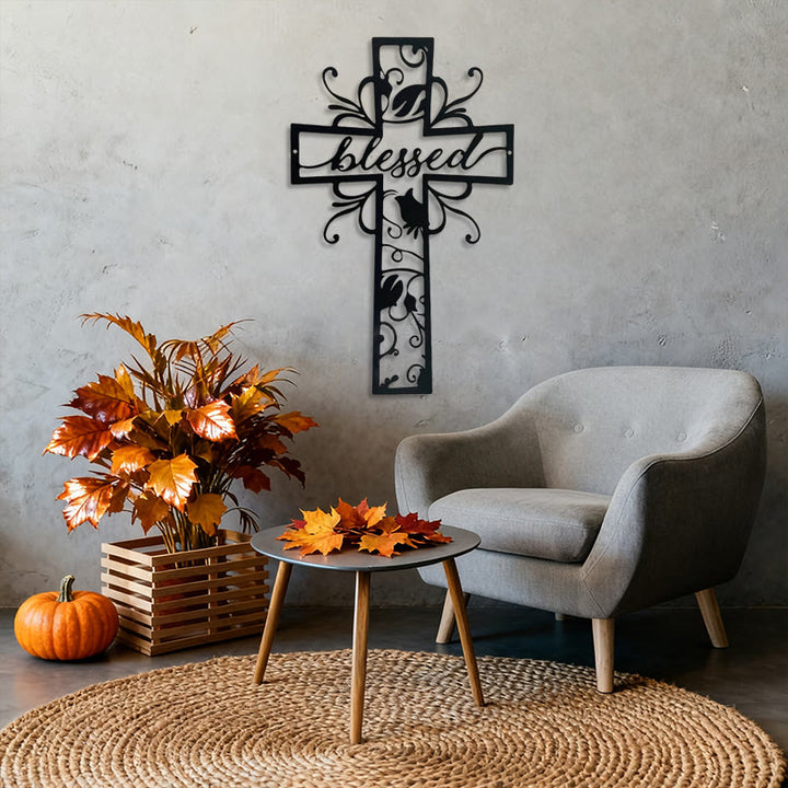 Christianartworkshop Blessed Cross Metal Wall Decor: Floral Motif for Blessing-Filled Homes - image 3