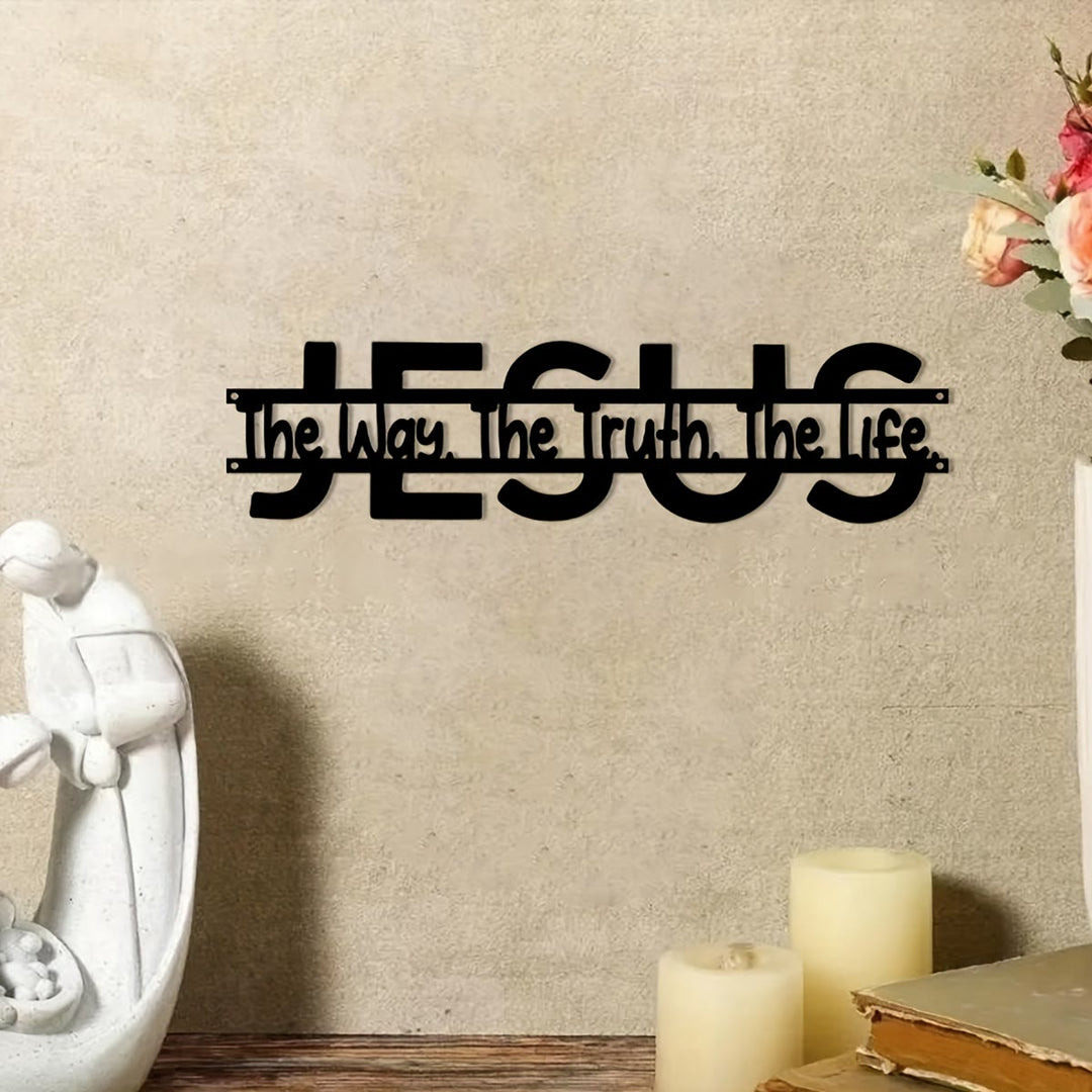 Christianartworkshop JESUS The Way Truth Life Metal Wall Decor: Faithful Guidance & Spiritual Truth - Black - 11.81''*3.89''/40*9.88cm - image 0