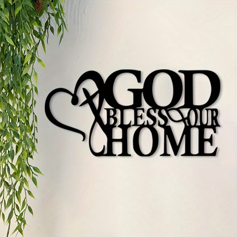 Christianartworkshop God Bless Our Home Metal Wall Decor: Divine Blessing & Family Faith - Black - 15.75''*7.83''/40*19.88cm - image 0