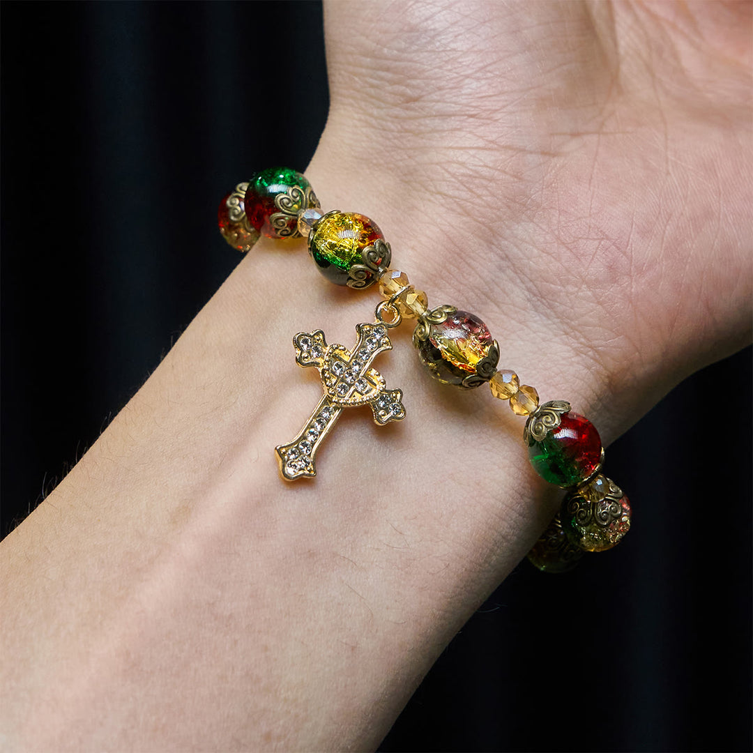 Christianartworkshop Christmas Glory Red-Green-Gold Glass Bead Bracelet: Faith That Shines - image 1