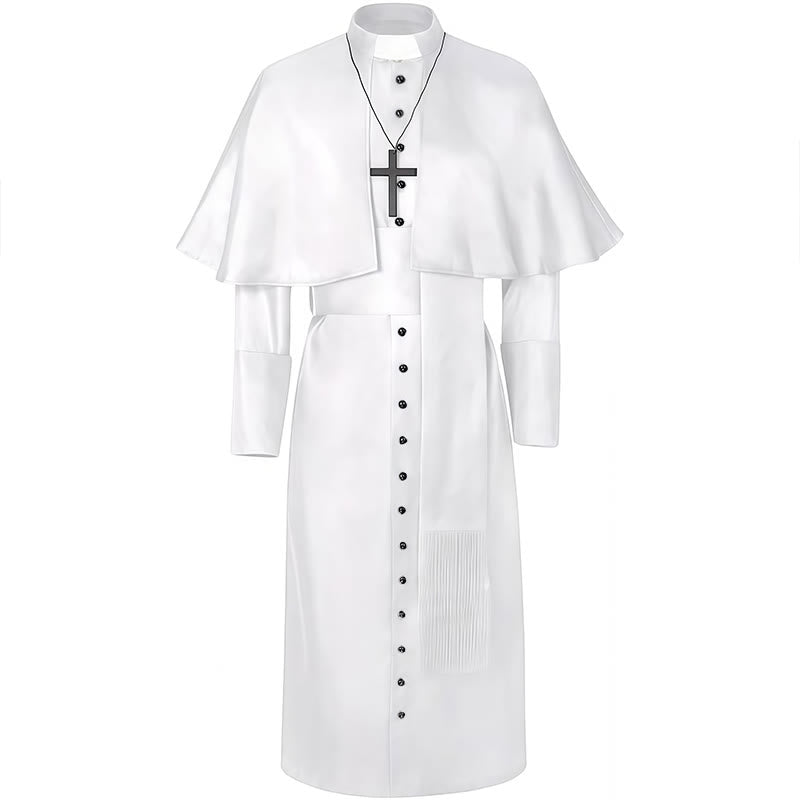 Christianartworkshop Multicolor Ceremonial Roman Soutane Clergy Robe: Medieval Priest Aesthetics - White - 2XL - image 4