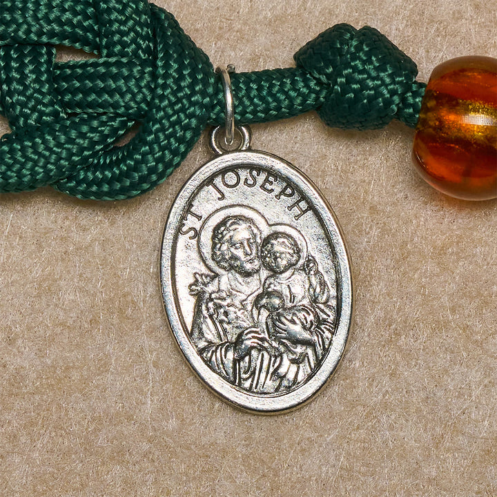 Christianartworkshop Amber-Tone Beads and Green Paracord Christmas Rosary with Holy Family Medal - image 9